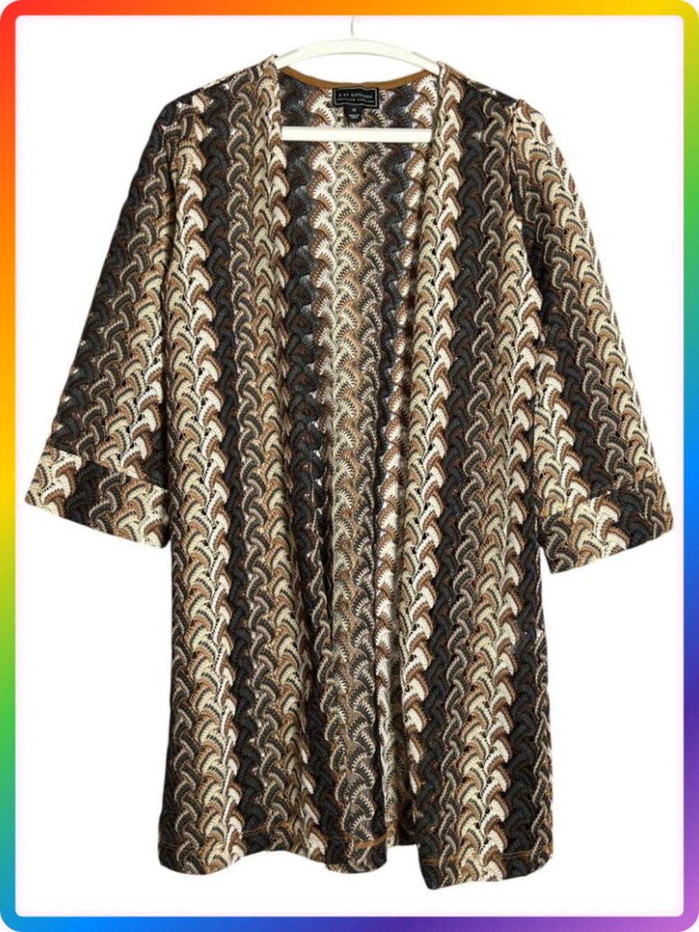 G by Giuliana Black Label Crochet Lace Knit Topper Open-Front Cardigan SIZE XS